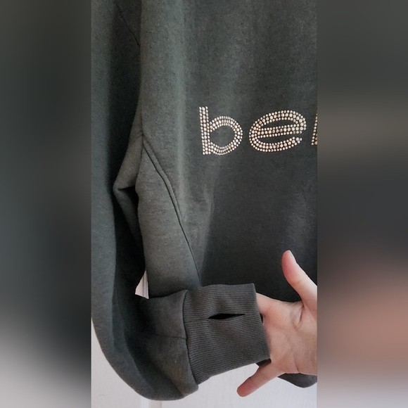 bebe Sport Sweater Cotton Warm Olive Green Gold Bling Womens Designer Medium - Picture 5 of 5